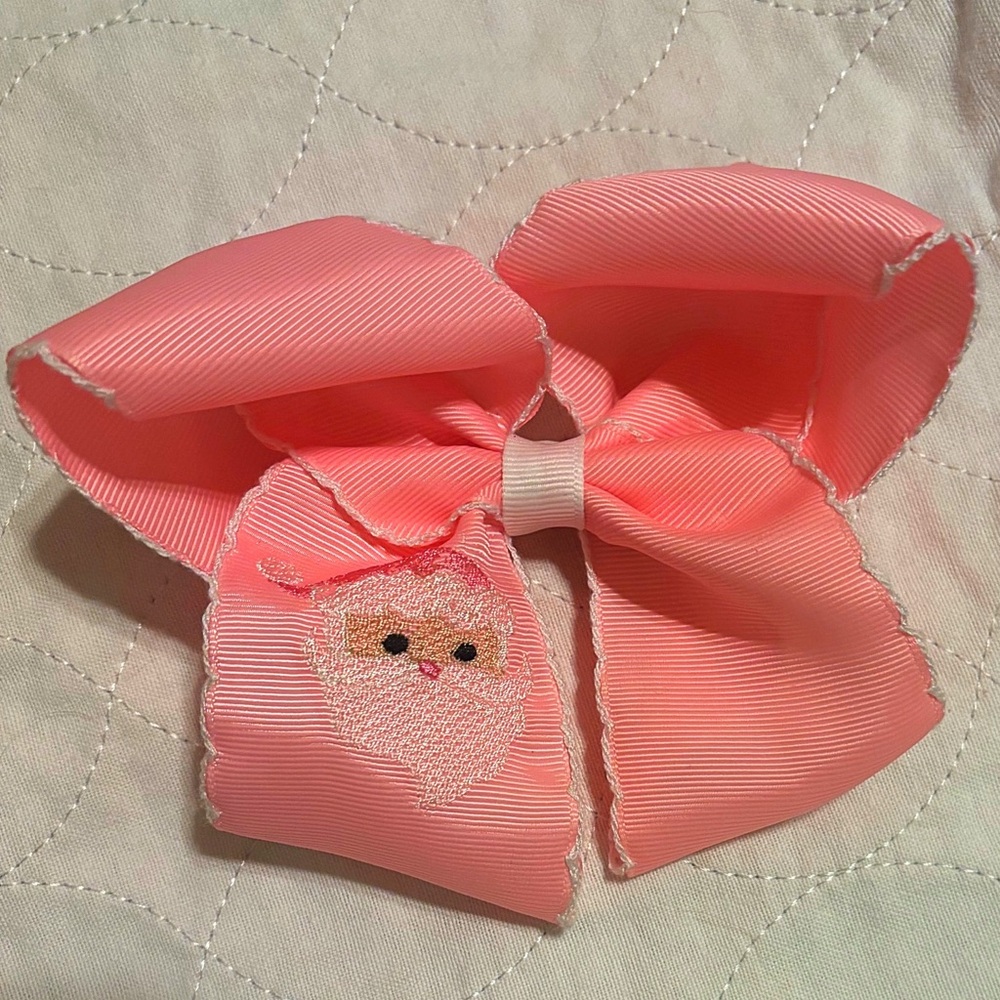 4.5” Embroidered Pink Santa Hair Bow